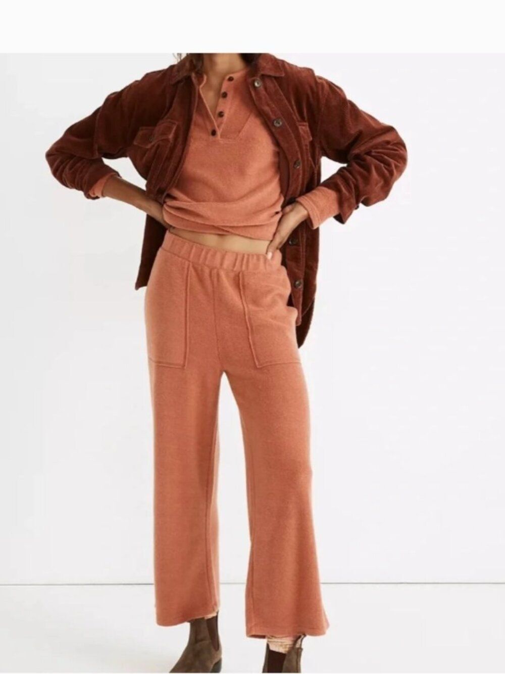 EUC Madewell MWL Cozybrushed Wide Leg Straight Sweatpants Rustic Copper Size XS